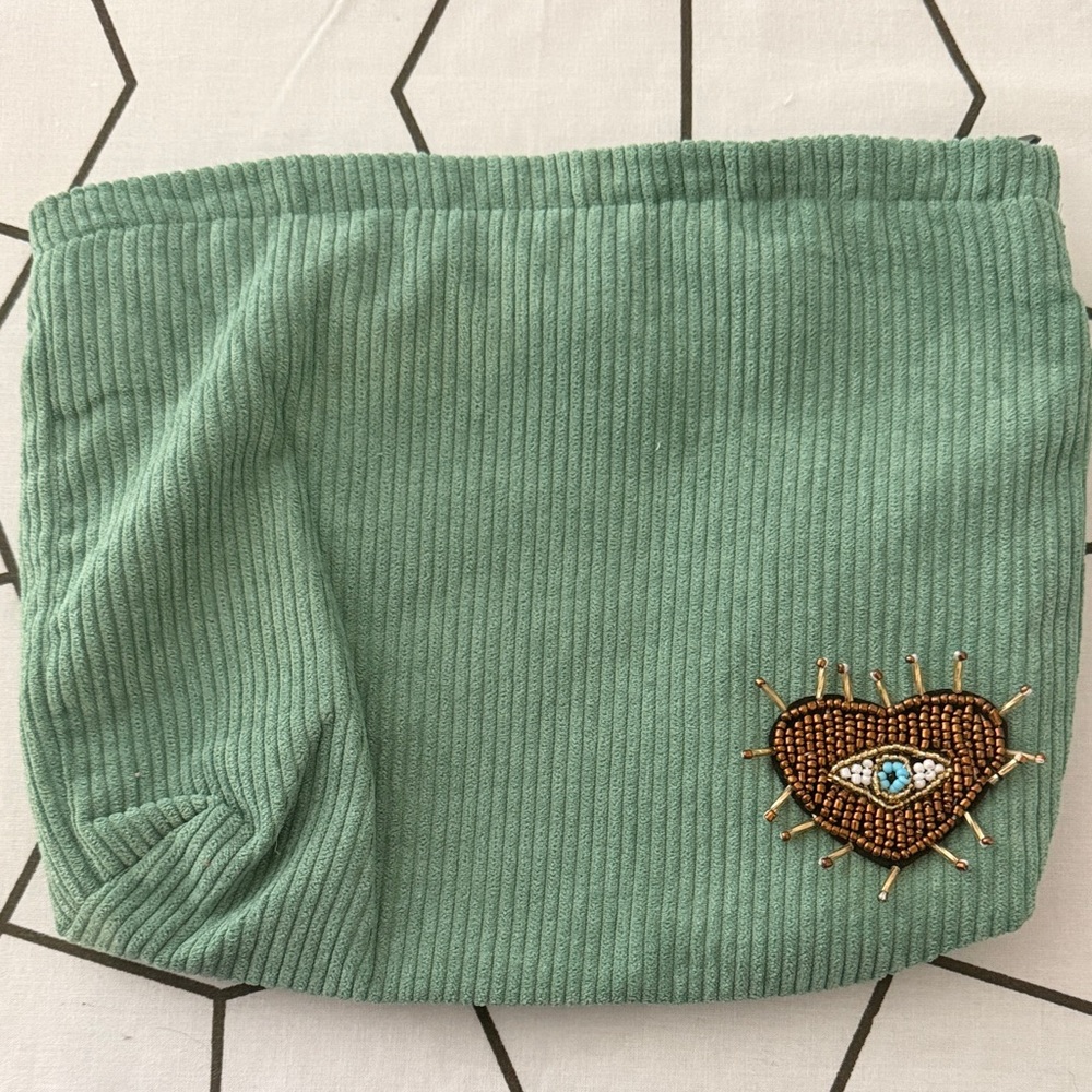 Green Bag with Beaded Evil Eye Design